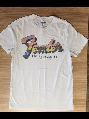 Fender White Tee with Sunset Gradient Logo